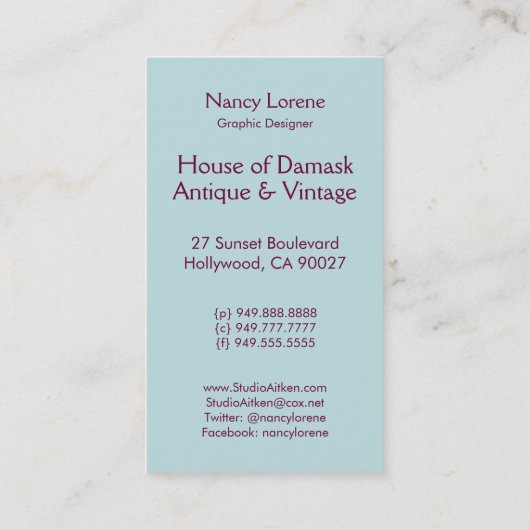 Damask Cut Velvet, Tassels en Leaves Visitekaartje (Achterkant)