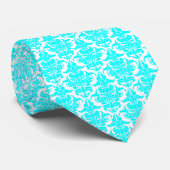 Damask - Cyaan op White Stropdas (Opgerold)