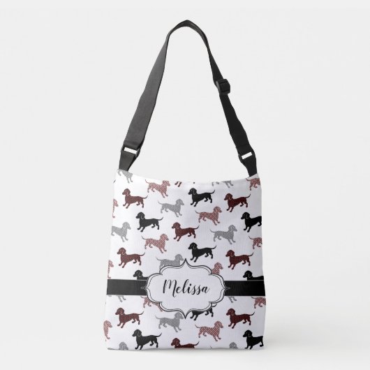 Damask Dachshunds Custom Retro Crossbody Tas (Voorkant)