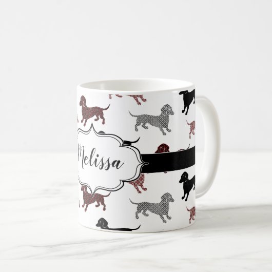 Damask Dachshunds Custom Retro Koffiemok (Voorkant rechts)
