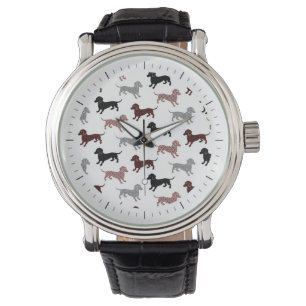 Damask Dachshunds Holiday Patroon Horloge