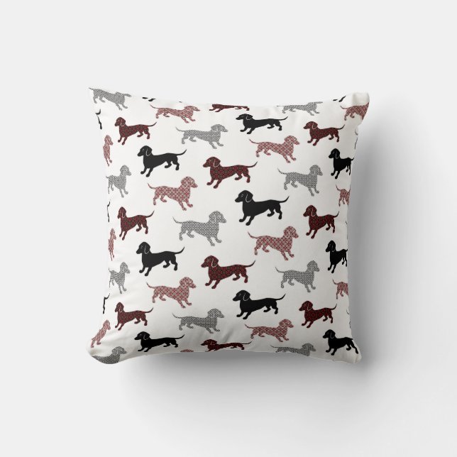 Damask Dachshunds Holiday Patroon Kussen (Voorkant)