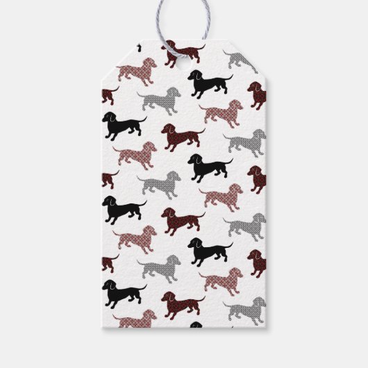 Damask Dachshunds Vakantiepatroon Cadeaulabel (Voorkant)