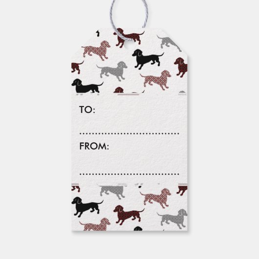 Damask Dachshunds Vakantiepatroon Cadeaulabel (Achterkant)