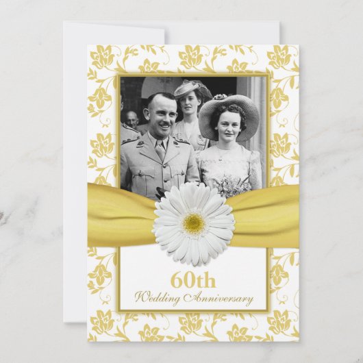 Damask Daisy Diamond 60th Wedding Jubileum Kaart (Voorkant)