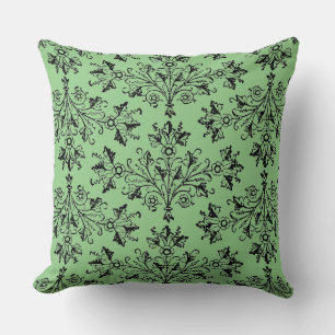  Damask Daisy Floral Black Sage Green Kussen
