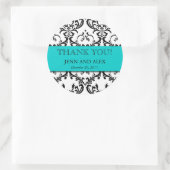 Damask Dank u Trouwstickers Favorieten Aqua Ronde Sticker (Tas)