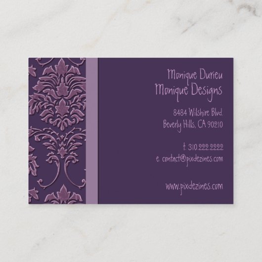 Damask Dark Paars/Lavender Visitekaartje (Achterkant)