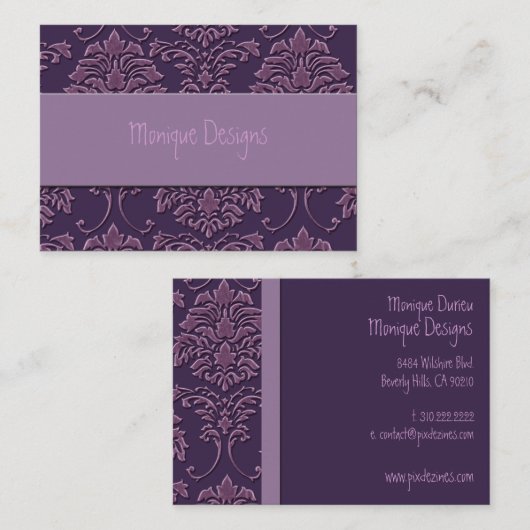 Damask Dark Paars/Lavender Visitekaartje (Voorkant / Achterkant)