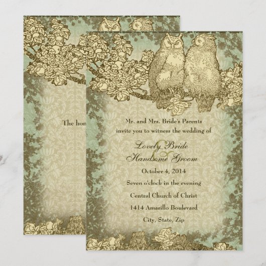  Damask de heer en Mrs Owl Wedding Invitation Kaart (Voorkant / Achterkant)