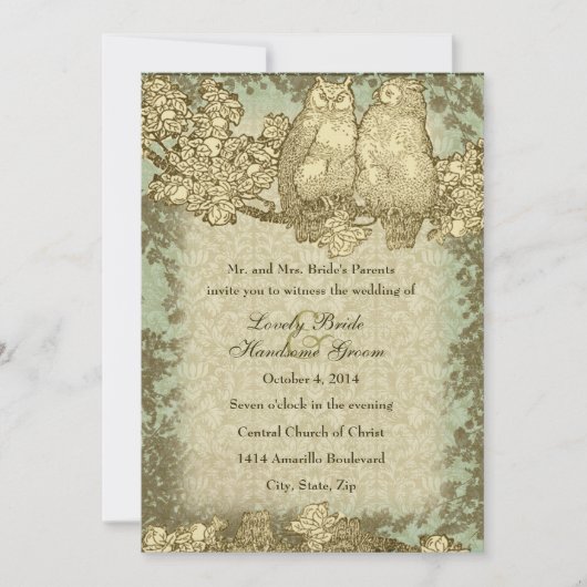  Damask de heer en Mrs Owl Wedding Invitation Kaart (Voorkant)