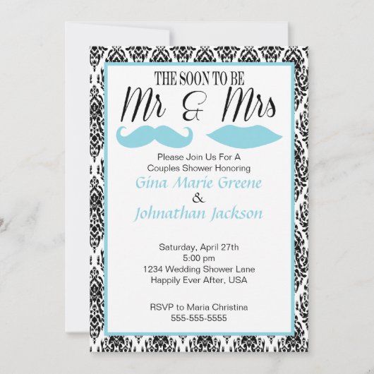 Damask de heer en Mrs Shower Invitation (1) Kaart (Voorkant)