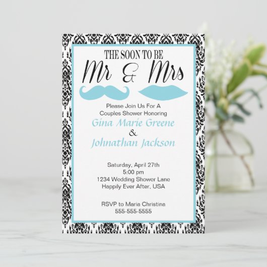 Damask de heer en Mrs Shower Invitation (1) Kaart (Staand voorkant)