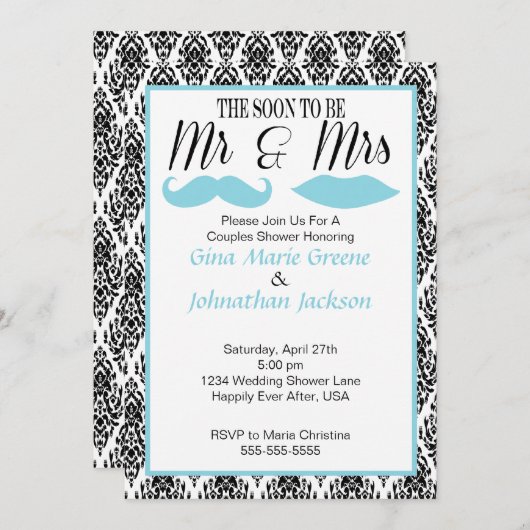 Damask de heer en Mrs Shower Invitation (1) Kaart (Voorkant / Achterkant)