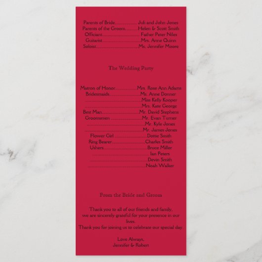 Damask Delight in het Paarse trouwprogramma van Be Programmakaart (Achterkant)