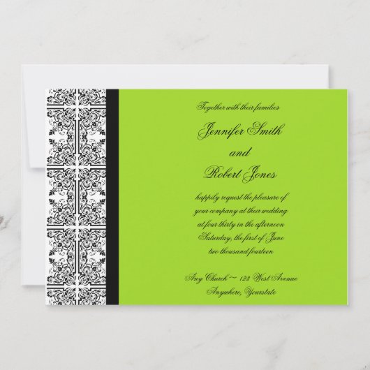 Damask Delight in Lime Green bruiloft uitnodiging (Voorkant)