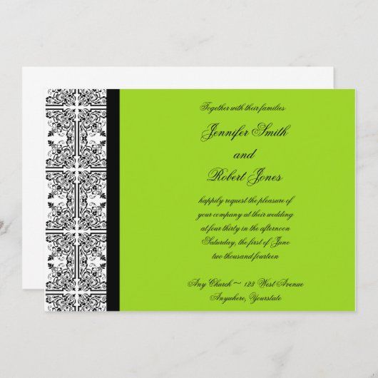 Damask Delight in Lime Green bruiloft uitnodiging (Voorkant / Achterkant)