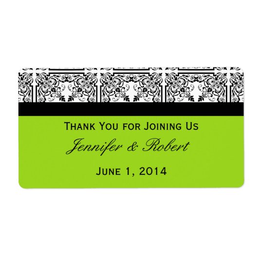 Damask Delight in Lime Groene Waterflesetiket Etiket (Voorkant)