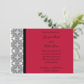 Damask Delight in Scarlet Red Wedding Invitation Kaart (Staand voorkant)