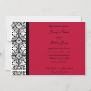 Damask Delight in Scarlet Red Wedding Invitation Kaart