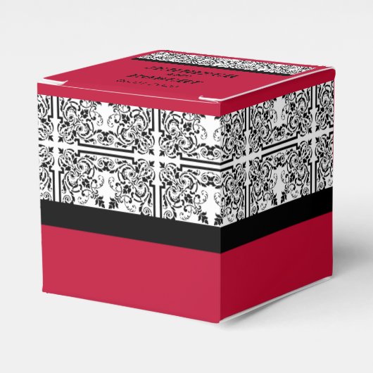 Damask Delight in Scarlet Rode Bruiloft Favor Box Bedankdoosjes (Voorkant Zijde)