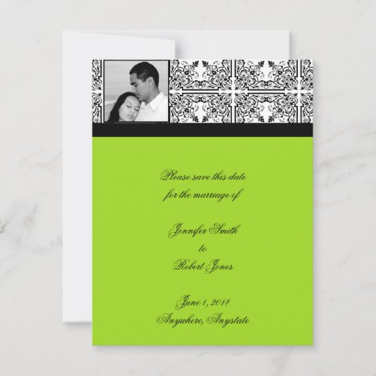 Damask Delight Lime Green Sla de datum op Save The Date (Voorkant)