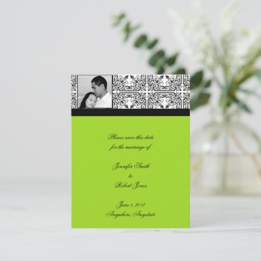 Damask Delight Lime Green Sla de datum op Save The Date (Staand voorkant)