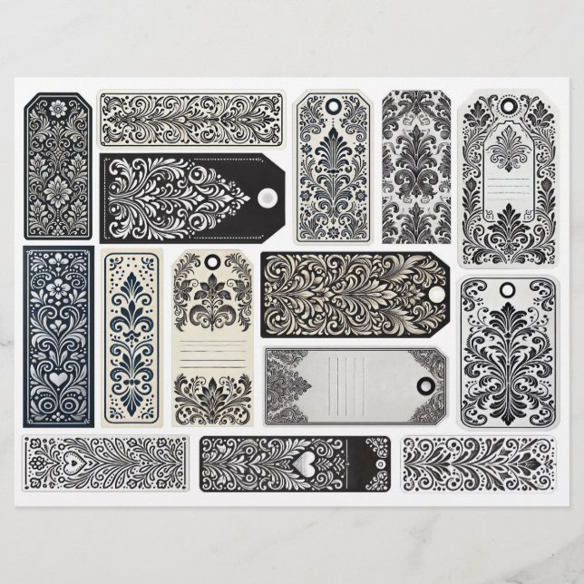  Damask Design Junk Journal Labels (Voorkant)