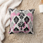 Damask design Pink Black Grey Throw Cushion Kussen (Deken)