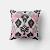 Damask design Pink Black Grey Throw Cushion Kussen (Achterkant)