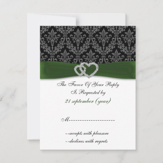 Damask diamante groene bruiloft RSVP (Voorkant)