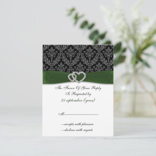 Damask diamante groene bruiloft RSVP (Staand voorkant)