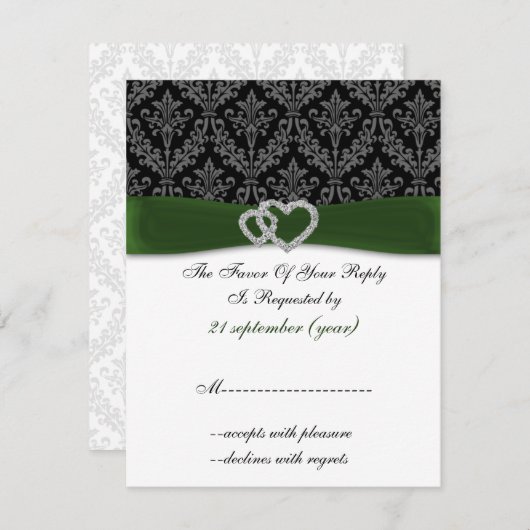 Damask diamante groene bruiloft RSVP (Voorkant / Achterkant)