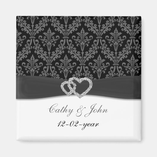 damask diamante houtskool save the date magneet (Voorkant)