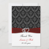 damask diamante rode bruiloft dank u bedankkaart (Voorkant)