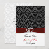 damask diamante rode bruiloft dank u bedankkaart (Voorkant / Achterkant)