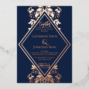Damask Diamond Navy & Roos Wedding Folie Invitatio Folie Uitnodiging