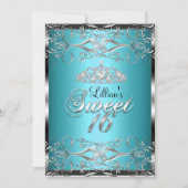 Damask & Diamond Tiara Blue Silver Sweet 16 Invite Kaart (Voorkant)