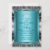 Damask & Diamond Tiara Blue Silver Sweet 16 Invite Kaart (Achterkant)