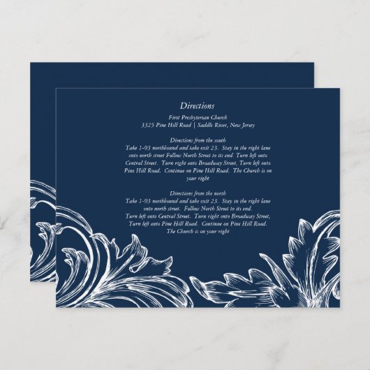  Damask Direction Card Navy Blue & White Informatiekaartje (Voorkant / Achterkant)