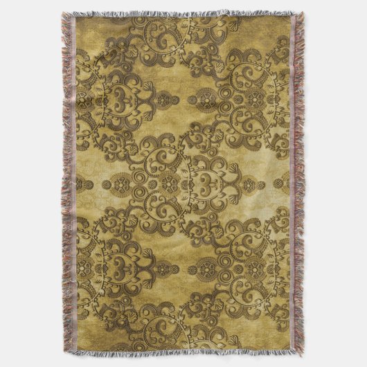 Damask Distress Rustic Donkergeel goud Deken (Voorkant Verticaal)
