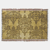 Damask Distress Rustic Donkergeel goud Deken (Voorkant)