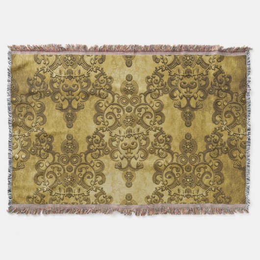 Damask Distress Rustic Donkergeel goud Deken (Voorkant)