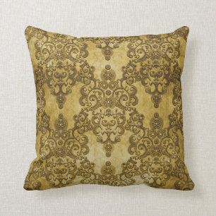 Damask Distress Rustic Donkergeel goud Kussen