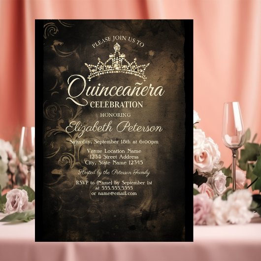 Damask Donker Gotische Quinceañera Kaart