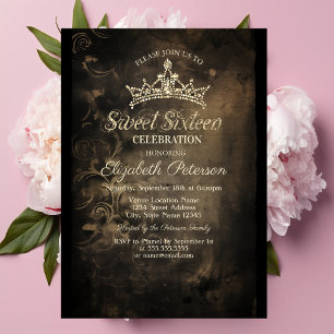 Damask Donkere Gotische Sweet 16 Kaart