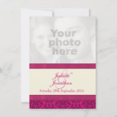 Damask donkerroze & crème bruiloft uitnodiging (Voorkant)