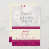 Damask donkerroze & crème bruiloft uitnodiging (Voorkant / Achterkant)