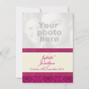 Damask donkerroze & crème bruiloft uitnodiging