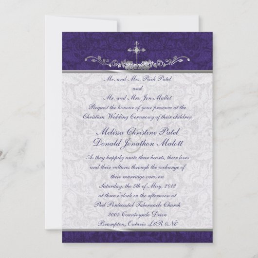 Damask Double Ceremony Wedding Invitation Kaart (Voorkant)